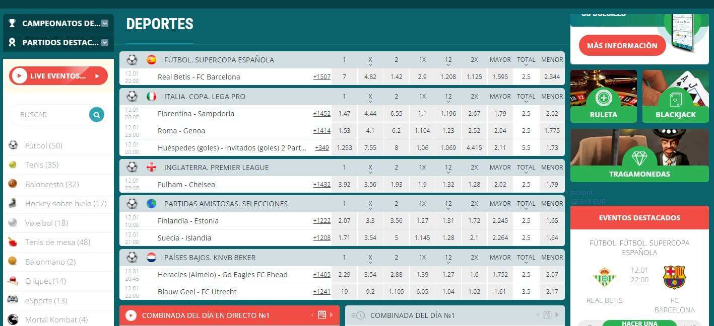 Apuestas deportivas en 22Bet