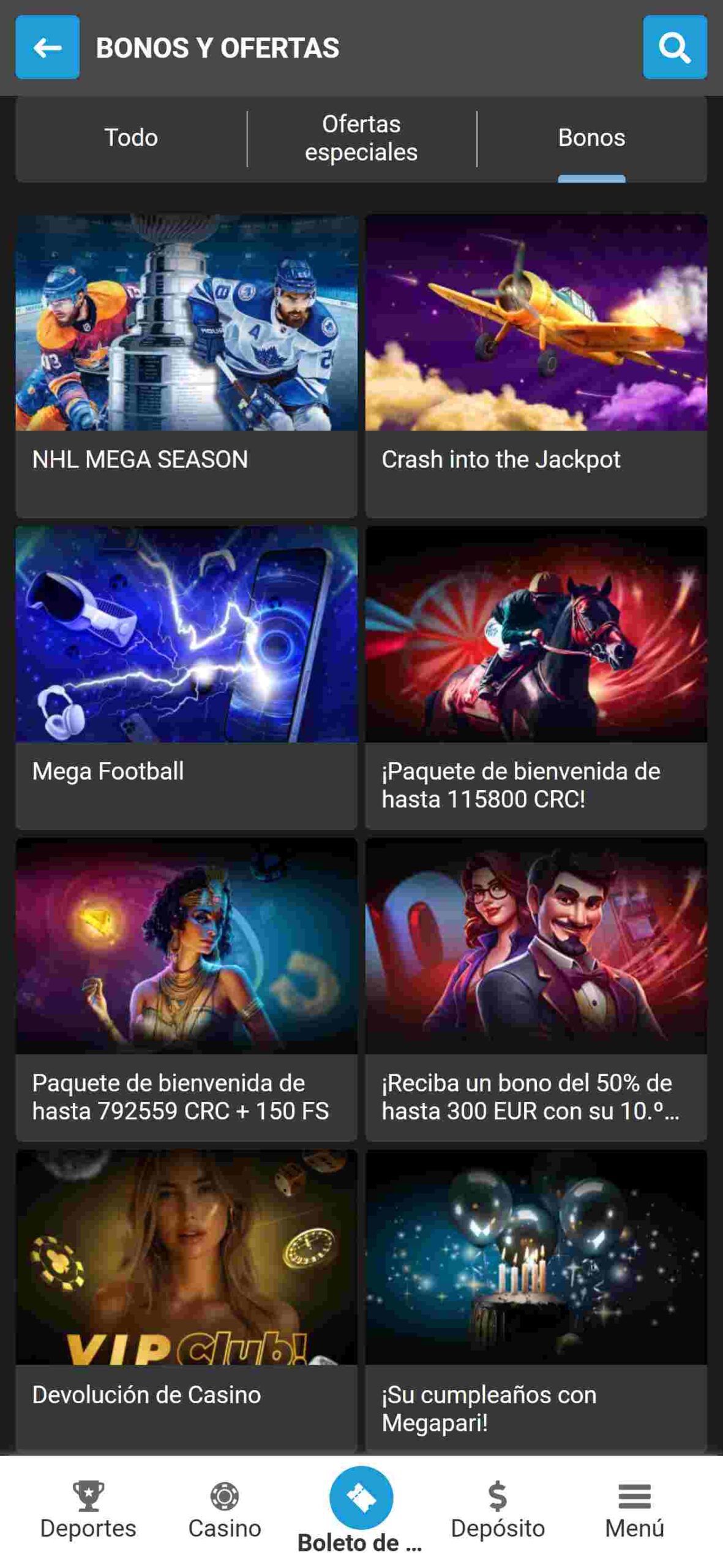Bono de bienvenida Megapari CR
