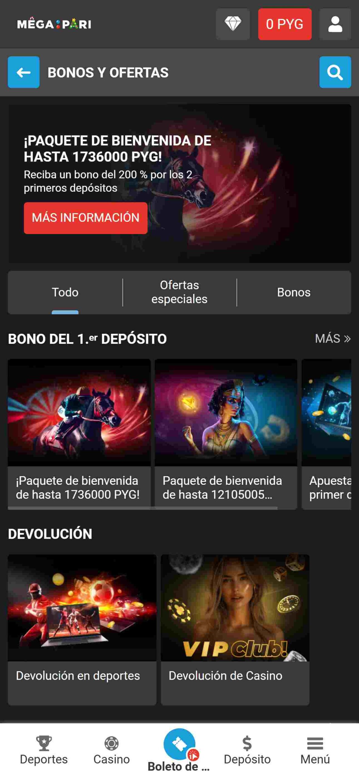 Megapari bono de bienvenida PYG