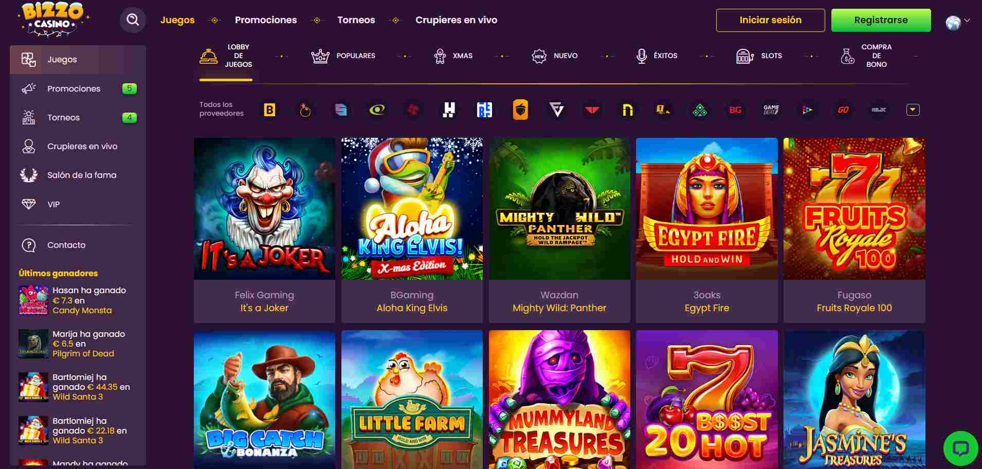 Bizzo Casino juegos