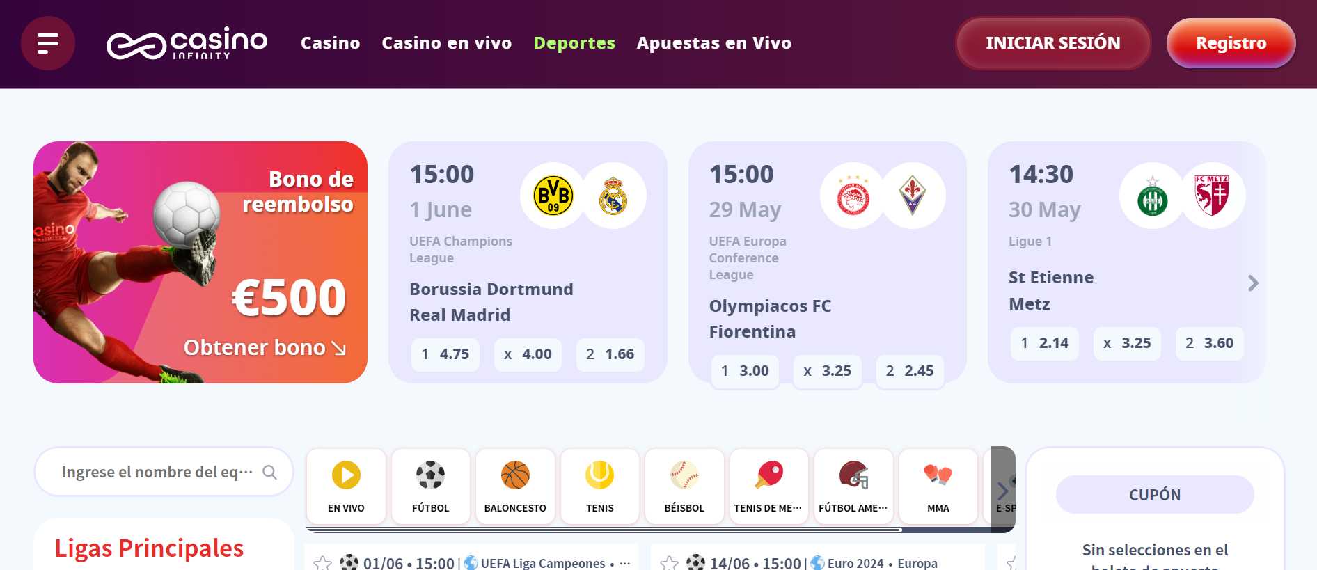 Apuestas deportivas Casino Infinity España