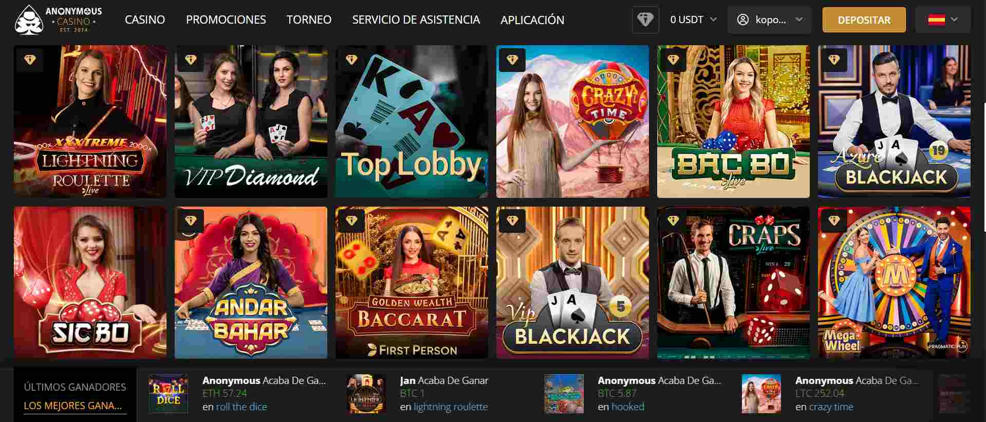 Anonymous Casino juegos en vivo