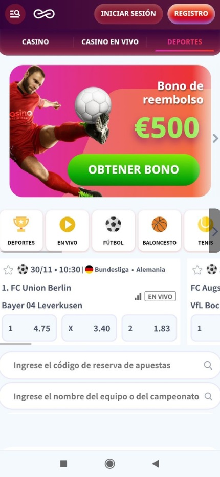 Infinity Casino Bookmaker app móvil