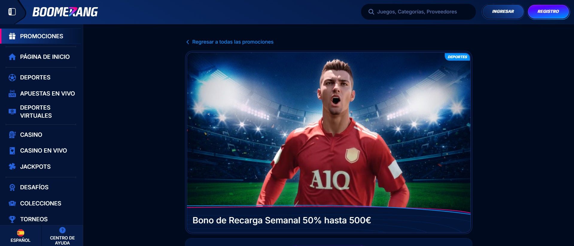 Bono de recarga semanal de Boomerang Bet