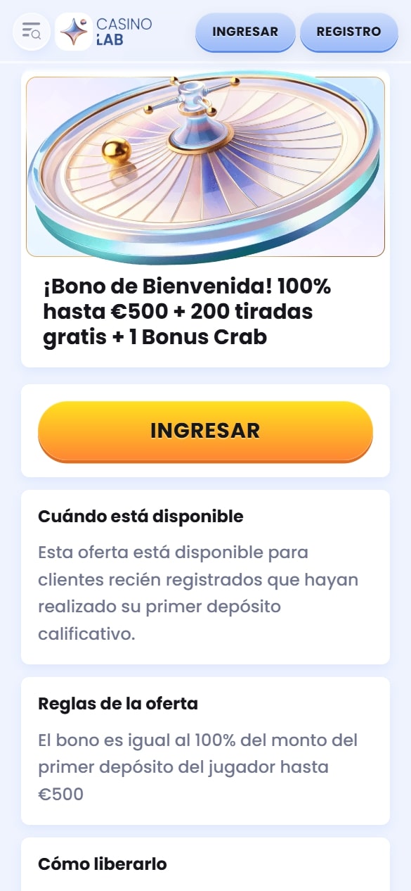 Bono de bienvenida de Casinolab