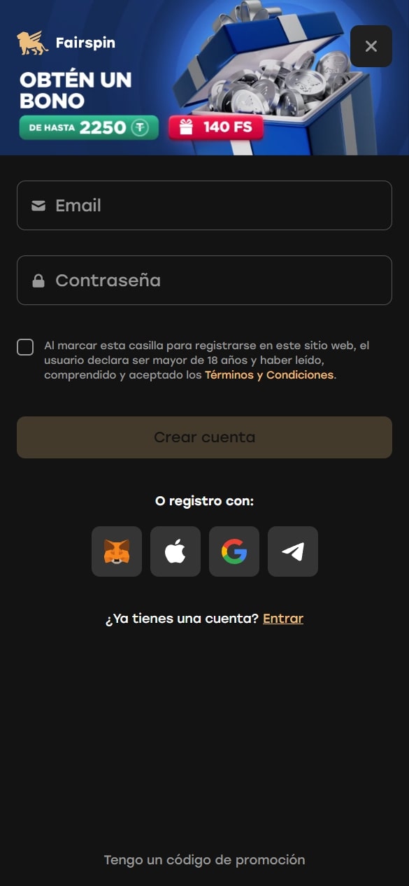 Cómo registrarse en FairSpin