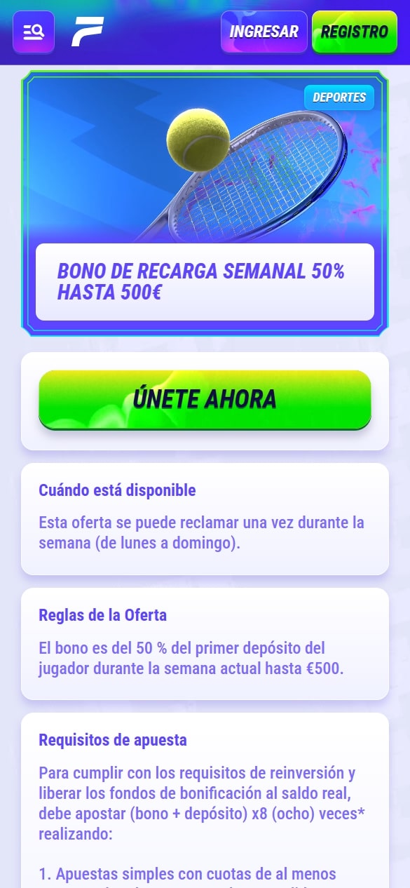 Funbet bono de recarga semanal