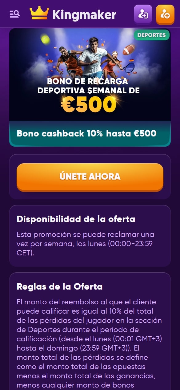Bono de cashback kingmaker