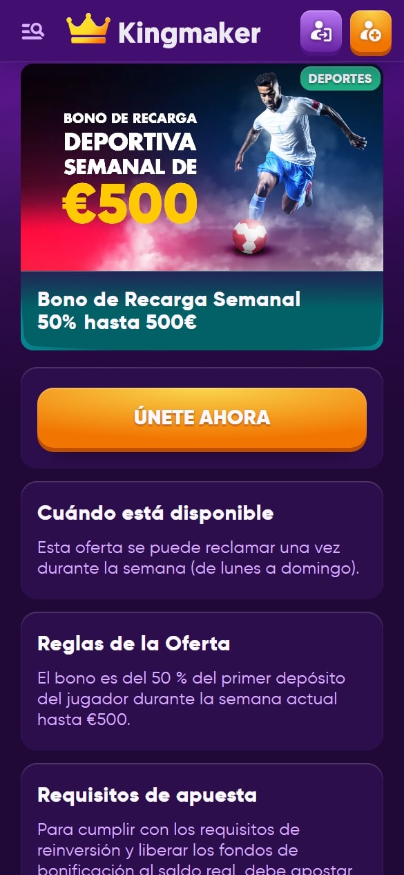 Bono de recarga semanal kingmaker