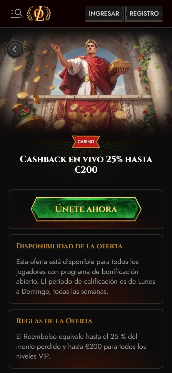Legiano casino bono cashback