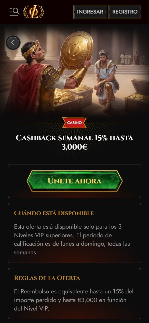 Legiano casino bono cashback