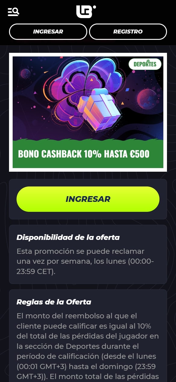 Lunubet bono de cashback