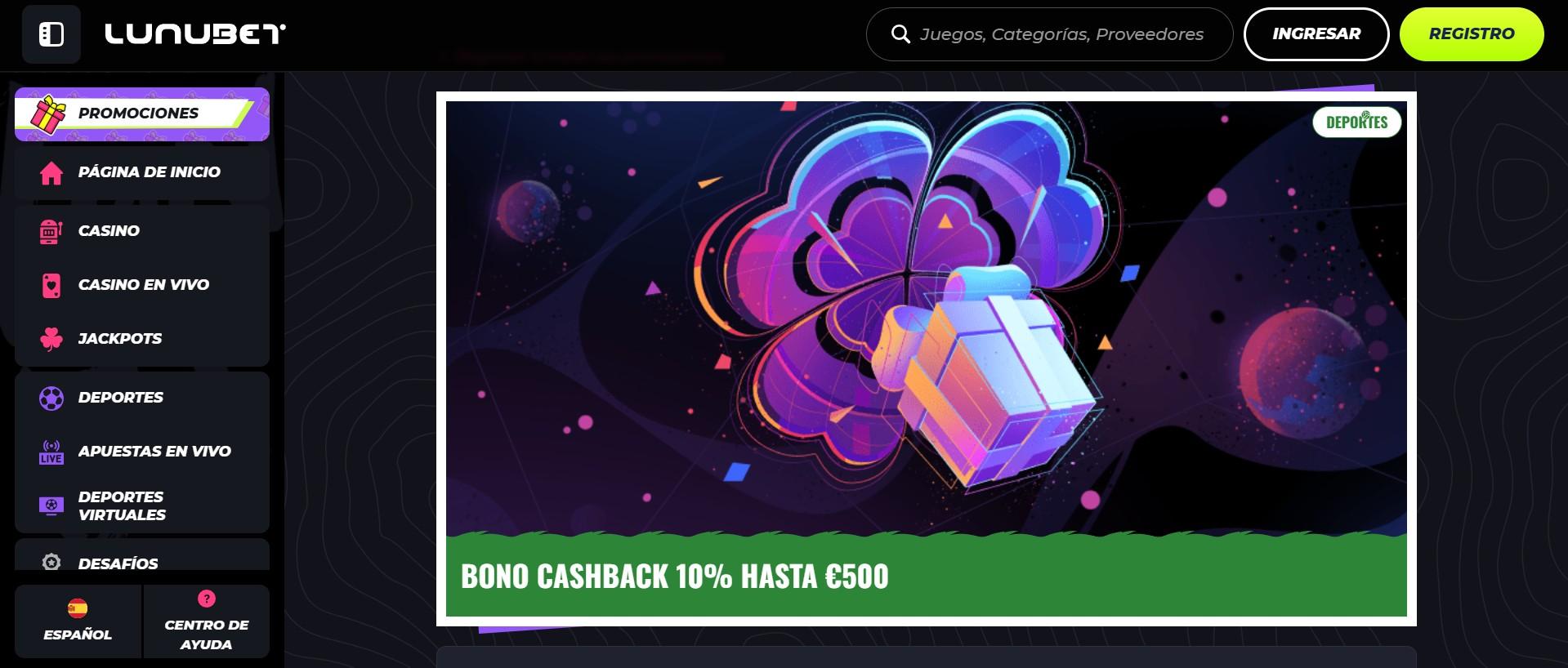Lunubet bono de cashback