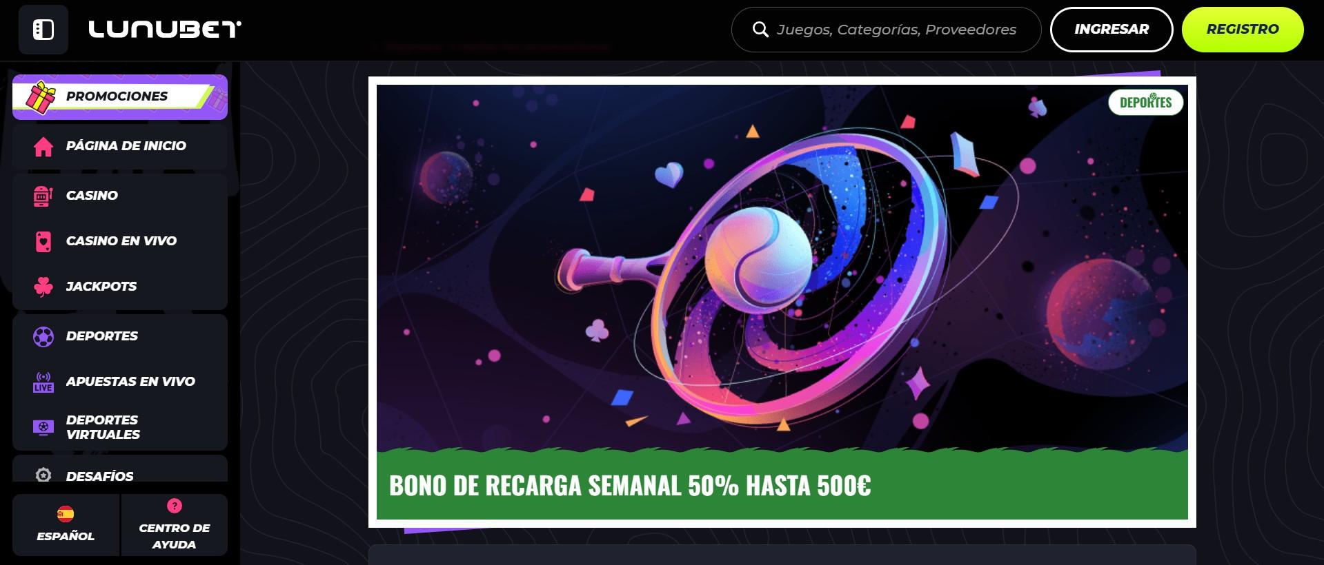 Bono de recarga semanal en Lunubet