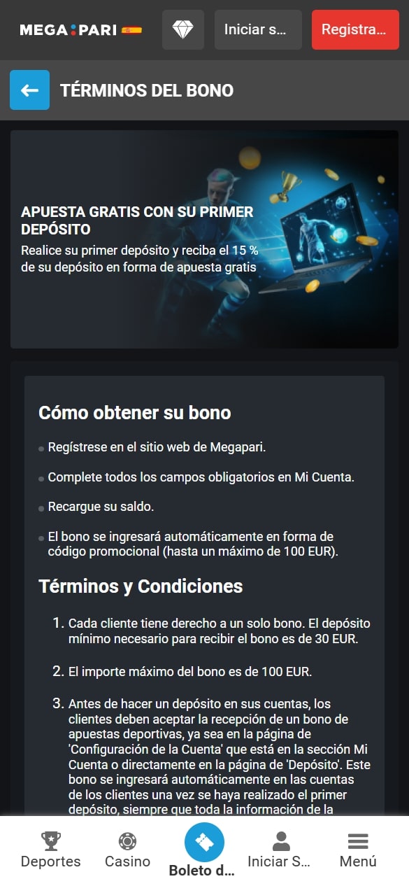 Apuestas gratis en Megapari