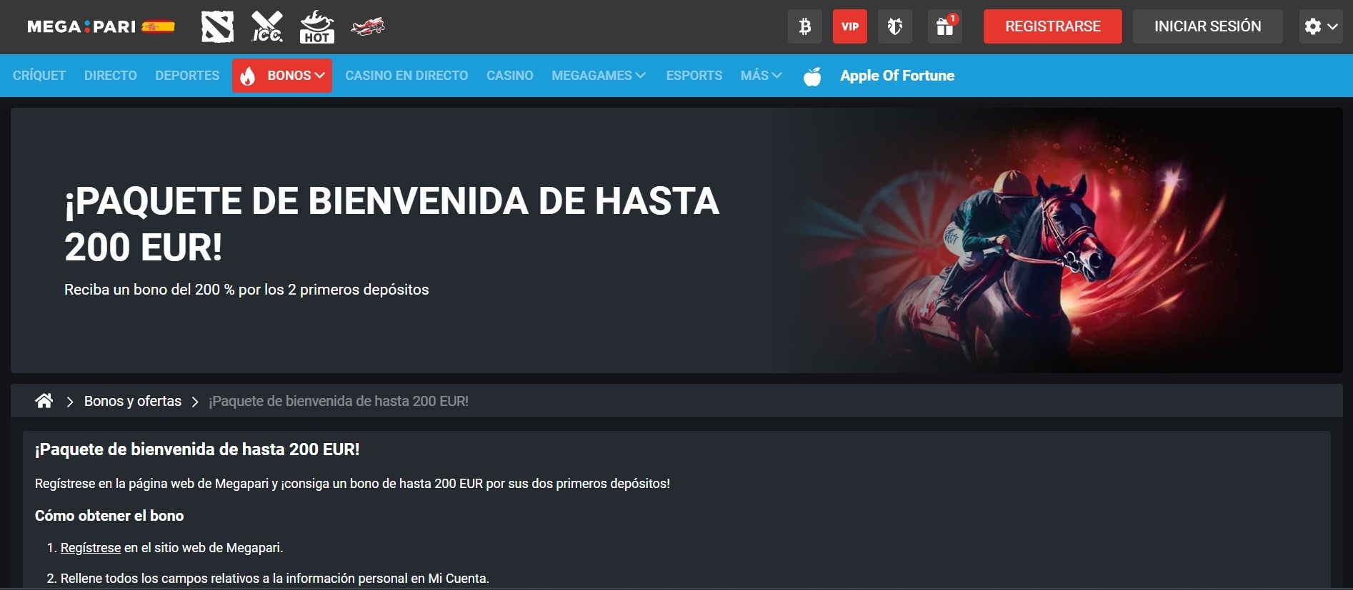 Megapari bono de bienvenida