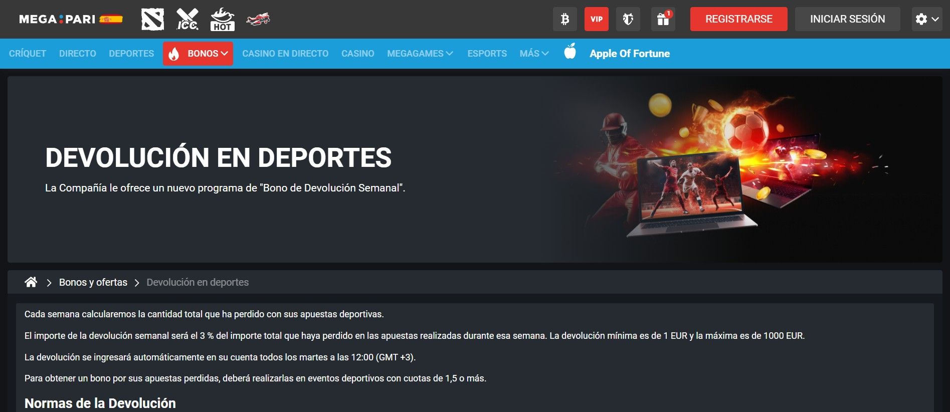 Megapari bono de cashback