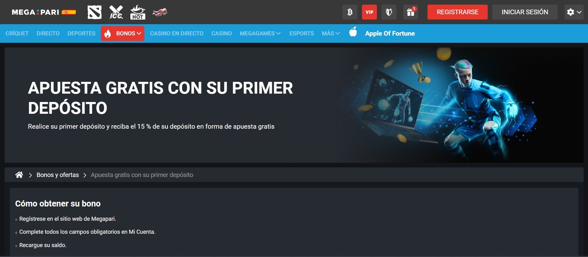 Apuestas gratis en Megapari
