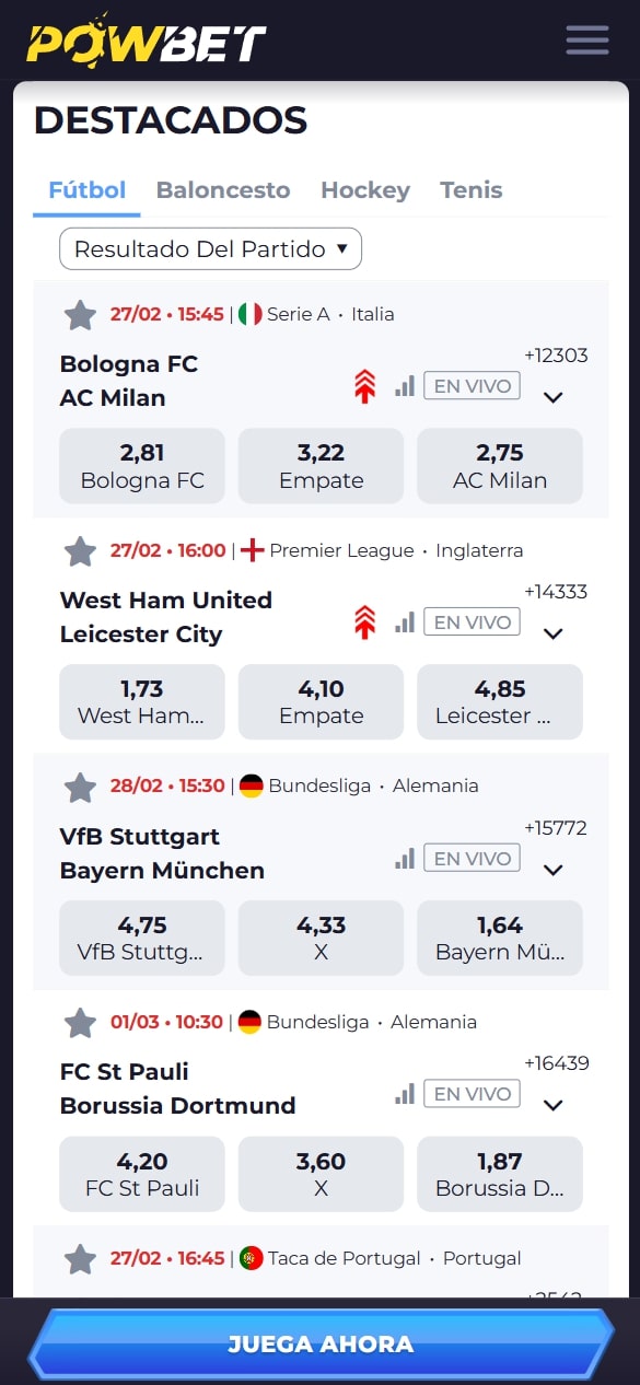 Apuestas deportivas en Powbet