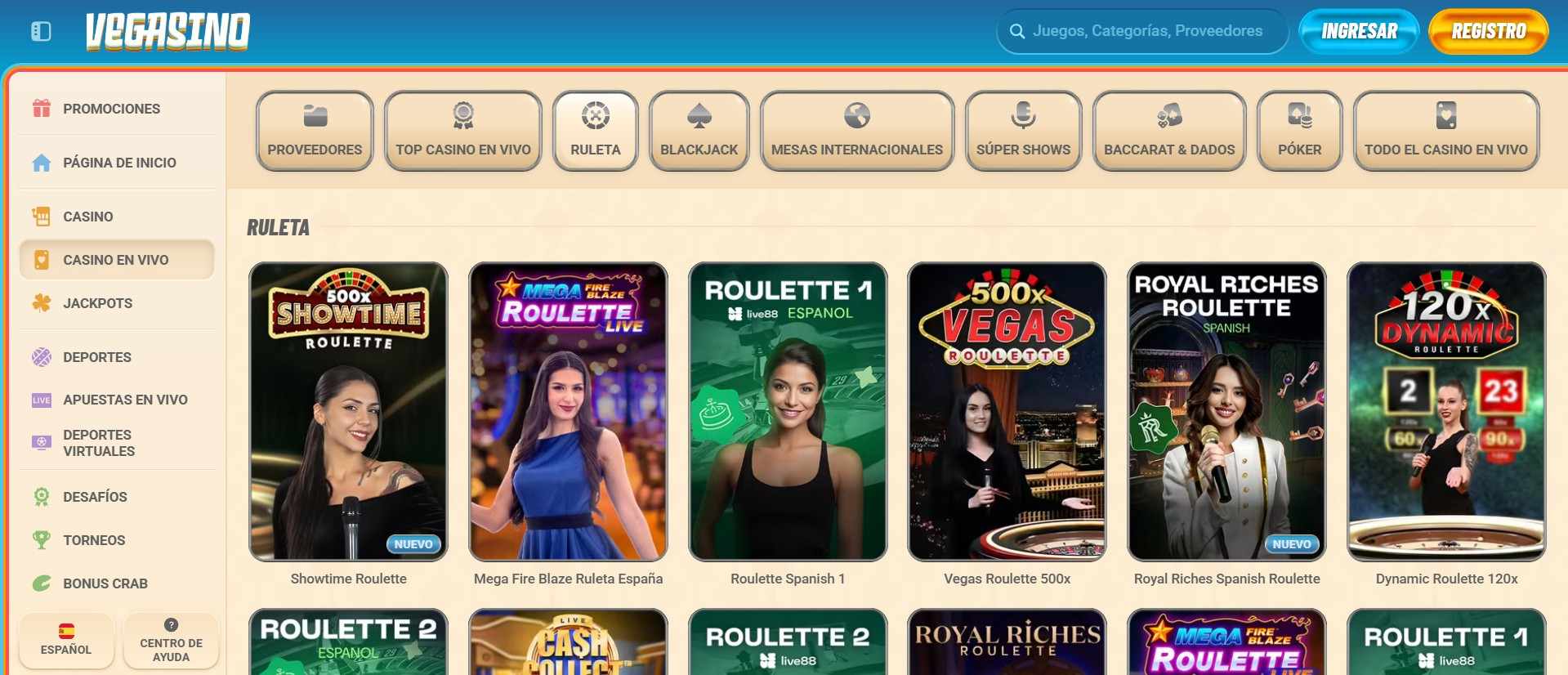 Juegos de ruleta en Vegasino
