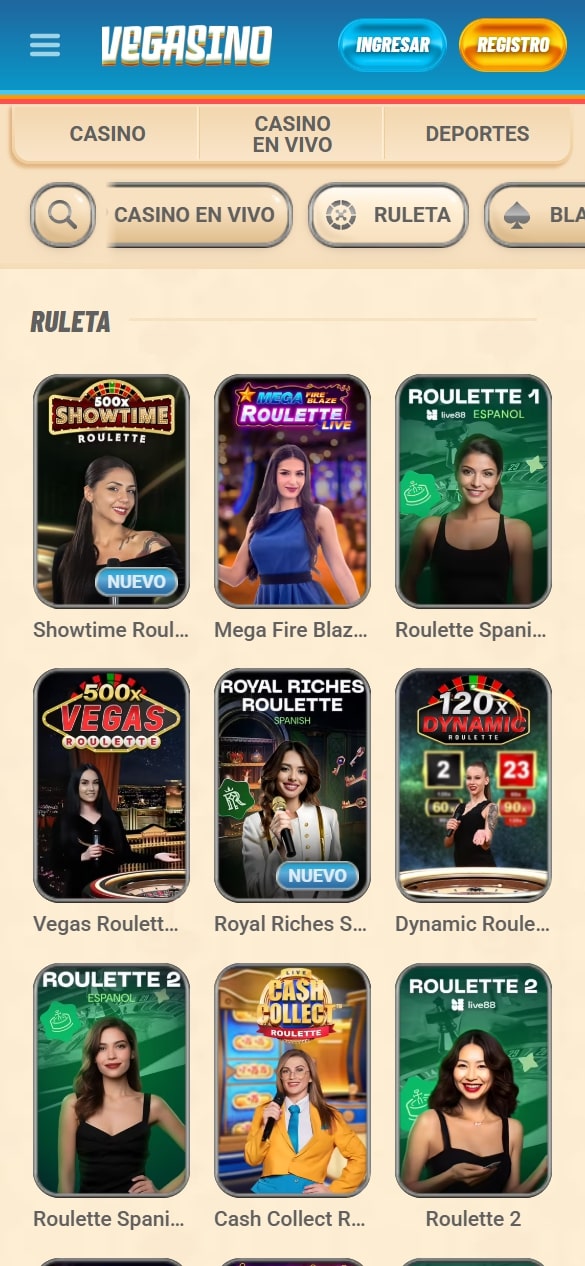 Juegos de ruleta en Vegasino