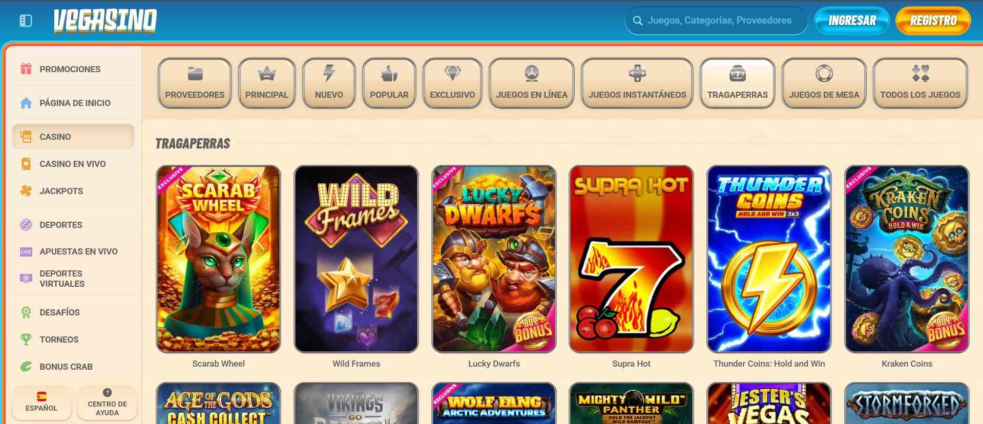 Juegos de Tragaperras en Vegasino Casino