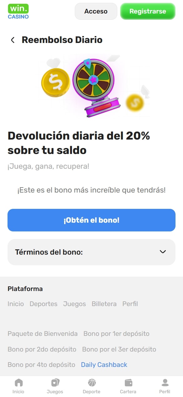 Win.Casino bono de reembolso