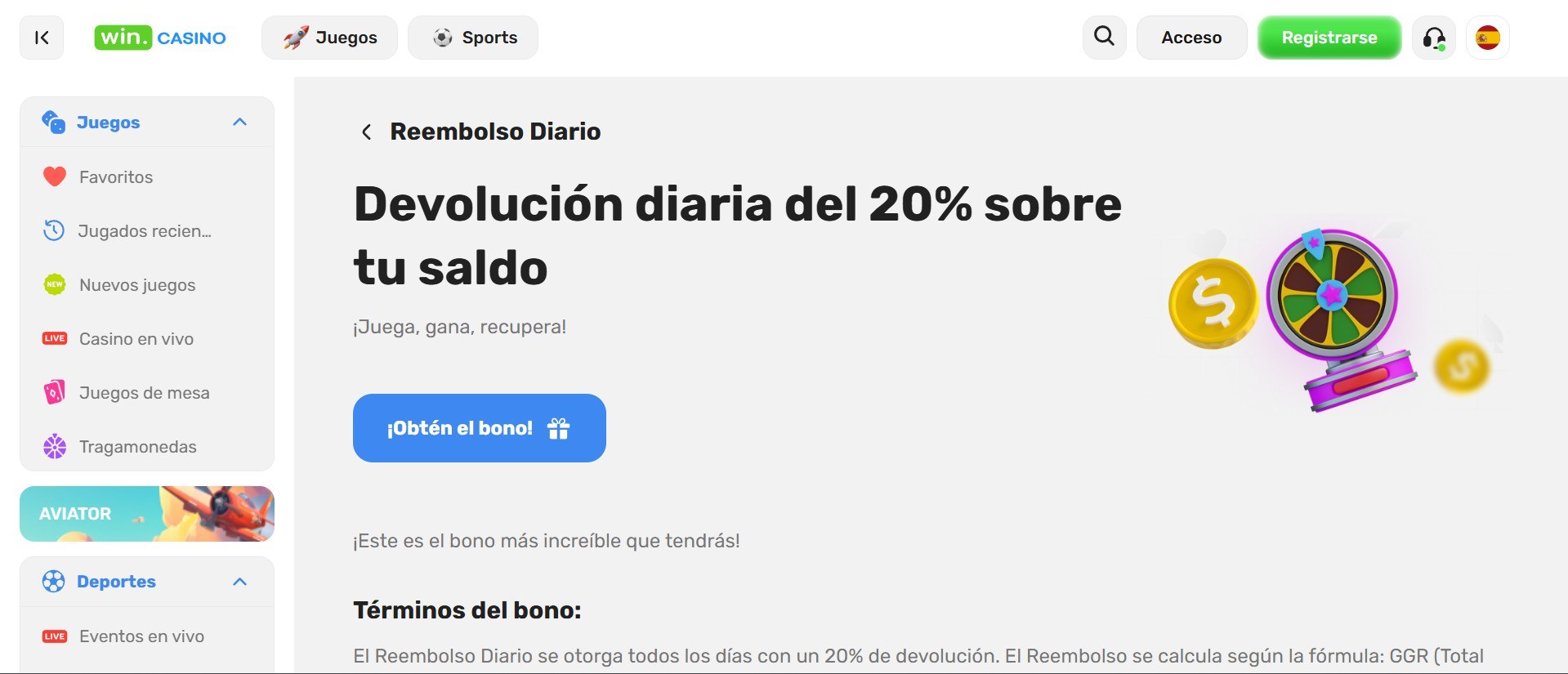 Win.Casino bono de reembolso