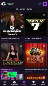 Mesas online de Blackjack en GlitchSpin